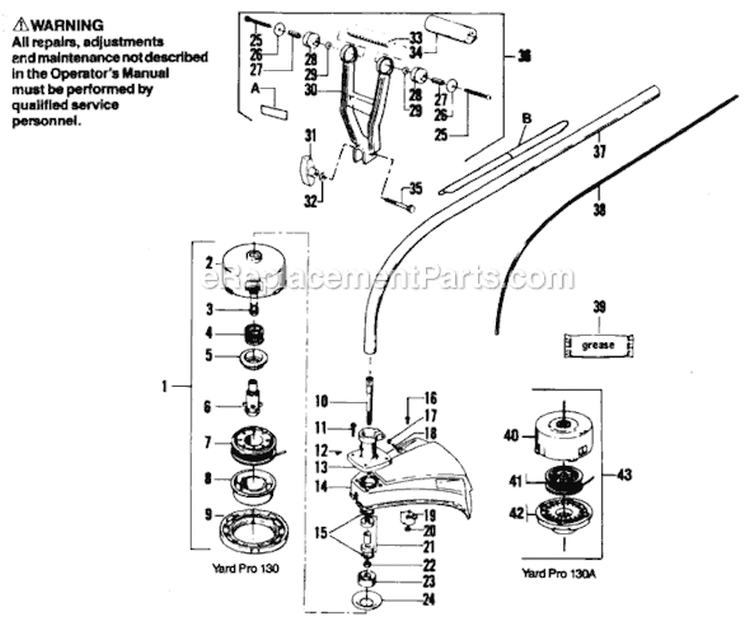 Page B Diagram and Parts List for YP130  Weed Eater Trimmer